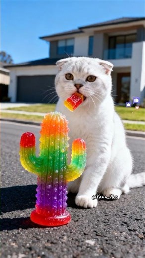 cat eats gummy shape Cactus #cat #funny #animation