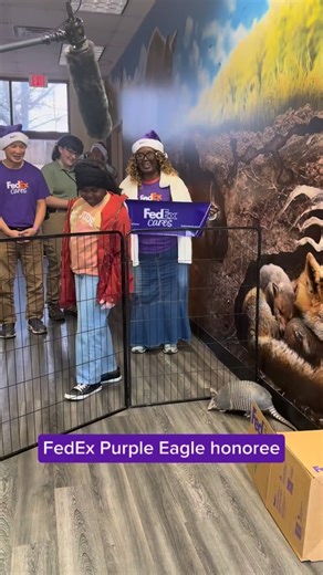 FedEx on Instagram: "Big deliveries, bigger surprises 📦 With help from Purple Eagle honoree Bailey, we teamed up with @memphiszoo and @stjude for some special deliveries—and a Liberty Bowl prediction 👀 Who you got: @navyfb or @gobearcatsfb?"