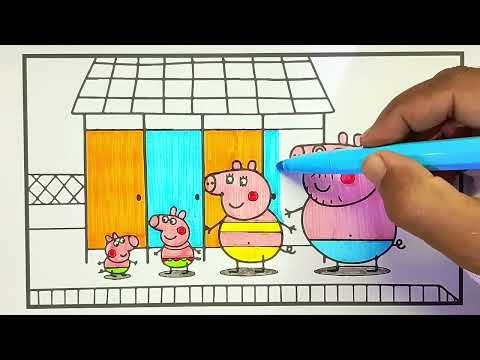 Peppa Pig and her family enjoy their summer vacation at the pool _ Peppa Pig coloring pages