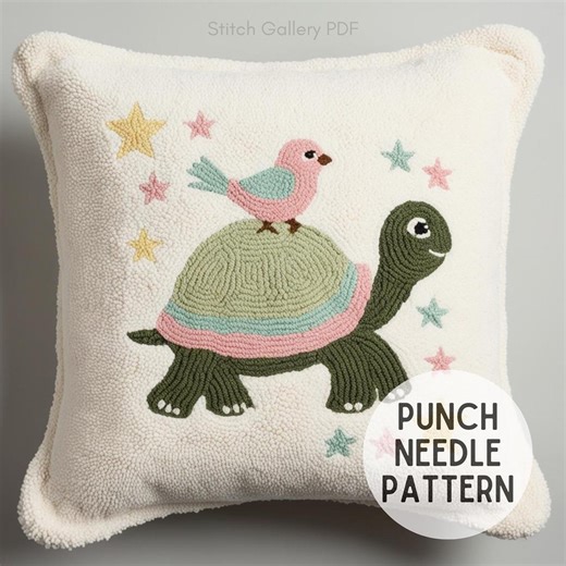 Turtle Punch Needle Pillow Pattern, Beginner Hand Stitching Template (PDF) - Etsy