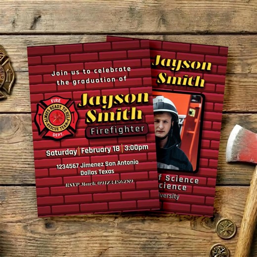 Fireman Graduation Party Digital Invite With Photo - Minimalist Invitation - Made to Order - Personalized - Instant Download - Printable - Etsy