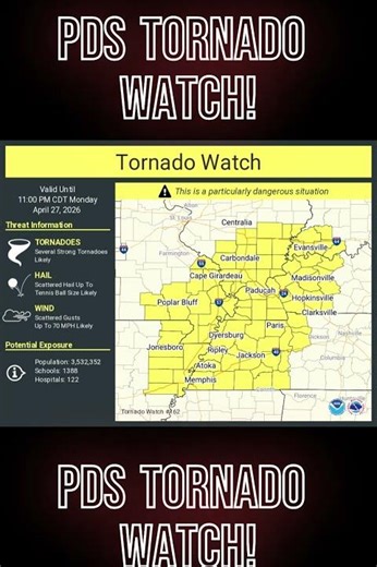 ⚠️ URGENT: PDS Tornado Watch Issued! (April 27)