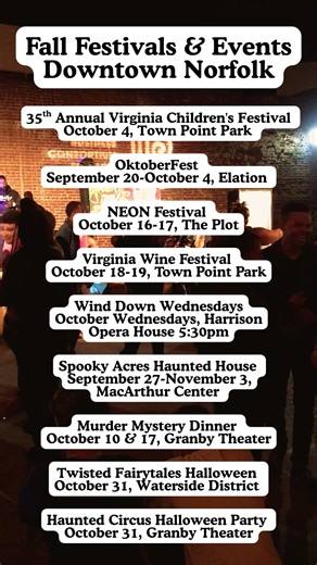 🍂 Fall has officially arrived in Downtown Norfolk! The first week of the season brings crisp air, cozy nights, and a calendar filled with festivals, markets, and live performances. From art and wine to Halloween thrills and Oktoberfest fun, there’s no shortage of ways to celebrate downtown. 🎶🍷👻 👉 Plan your perfect fall season: https://www.downtownnorfolk.org/feature/festivals-and-fall-events-in-downtown-norfolk | Downtown Norfolk