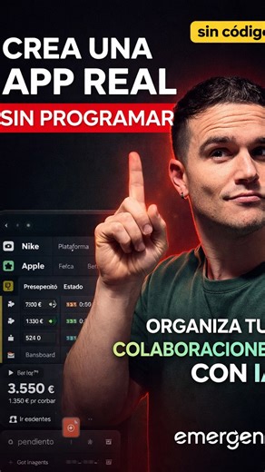 Esta IA crea apps reales en minutos sin saber programar 🤯 Con Emergent puedes montar una app para gestionar colaboraciones, pagos, facturas y publicaciones solo escribiendo lo que necesitas. Ideal si eres creador y trabajas con marcas: menos caos, más control… y hasta una nueva fuente de ingresos 💸 #creadoresdecontenido #inteligenciaartificial #nocode #emprendedores #apps | Xabatz