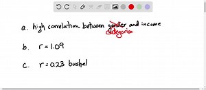 SOLVED:Correlation blunders Fach of the following statements contains an error. Explain what's wrong in each case. (a) There is a high correlation between the gender of American workers and their income." (b) "We found a high correlation (r=1.09) between students' ratings of faculty teaching and ratings made by other faculty members." (c) The correlation between planting rate and yield of corn was found to be r=0.23 bushel."