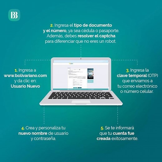 ¡Accede a tu 24online-Banca en Internet hoy mismo! Crea tu usuario y contraseña, y realiza tus transacciones desde donde estés. http://bit.ly/2KQ6dxN | Banco Bolivariano