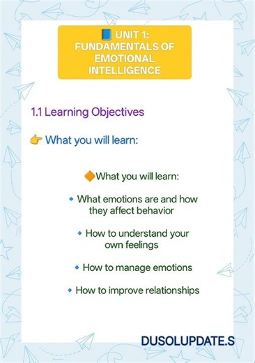UNIT 1 FUNDAMENTAL OF EMOTIONAL INTELLIGENCE NOTES DU SOL FOR ALL SEMESTER #dusol
