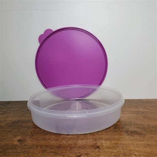 NEW Tupperware Pie Cake Taker 12" Round Clear W/ Mulberry Pink Seal - Etsy