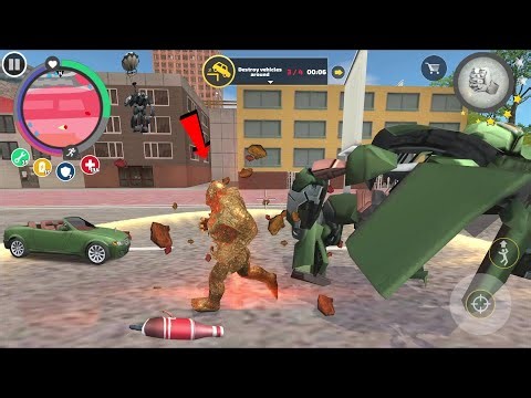 Rope Hero Vice Town (Stone Giant Fight Giant Robot Car) Giant Police Car Robot scatter on road - HD