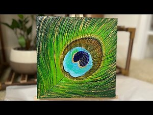 How to paint simple Peacock Feather using Toothpick | Impasto acrylic painting for beginners