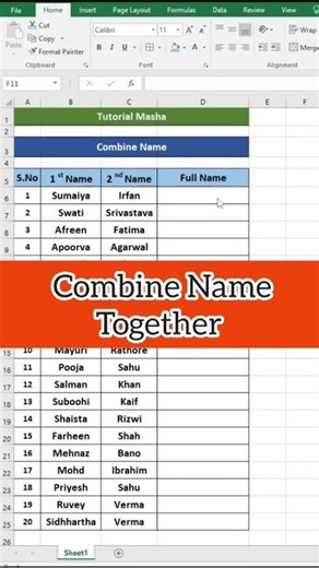 Merge Two Name Together in Excel | Excel Tutorial | #shorts #youtubeshorts #trending