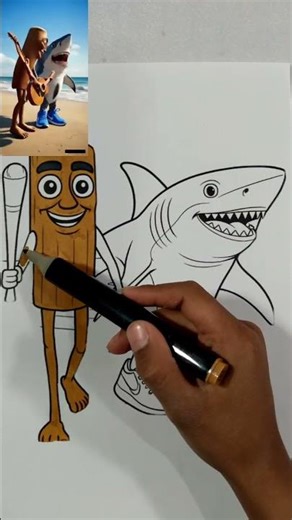 Shark and Log Duo Adventure #drawing #art #shortvideo 🦈🦈🌳🌳