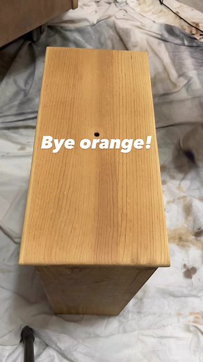 Details👇🏽 Orange undertones are everywhere in old furniture. If you have stripped the old finish and it’s left looking orange, you can do a quick paint wash to hide the ugly undertones. Steps (before video) 1. Strip old finish 2. Sand using 120/150 grit then 220 Steps (during video) 1. Paint wash (1:8 white paint : water) - brush on, let sit for 2-ish min and wipe off with lint-free cloth. You can use any white paint (flat or satin sheen) Steps (after video) 1. Topcoat