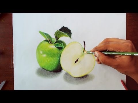 Drawing Green apples - Prismacolor pencils