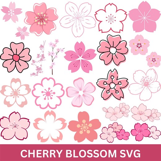Cherry Blossom SVG, Sakura Flower Clipart, Pink Floral Designs (digital Download - Etsy