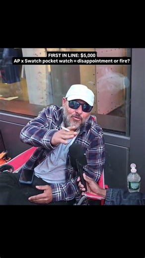 NYC Times Square — first guy in line is selling his spot for $5,000 for the new AP x Swatch Royal