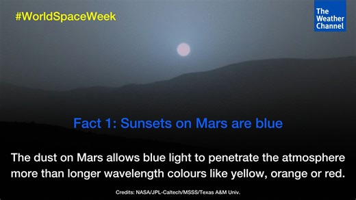 The @MarsCuriosity's first colour photograph of a sunset was captured in 2015. To everyone's amazement, the sunset appeared blue! While the rest of the sky is yellow to orange during dusk, the part of the sky near the Sun appears blue in colour. | The Weather Channel | Facebook