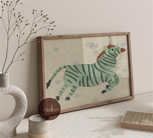 Retro Zebra With a Party Hat, Whimsical Nursery Wall Art Kids Room Decor - Etsy
