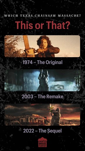 🪞 The Mirror Room 🪓 Pick your nightmare... 1️⃣ The Texas Chain Saw Massacre (1974) — raw, grimy original 2️⃣ The Texas Chainsaw Massacre (2003) — intense, brutal remake 3️⃣ Texas Chainsaw Massacre (2022) — the modern Netflix-era sequel #HorrorMovies #HauntedHouseFearFest #HorrorTok #Horror | Haunted House FearFest