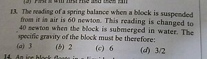 The reading of a spring balance when a block is suspended from ... | Filo