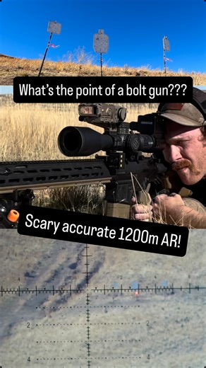 Mountains, Mullets, Merica! on Instagram: "What’s the point of a 6.5cm bolt gun again?? When your large frame 6.5cm AR is capable of this at 1200m it’s only a matter of time before bolt guns are extinct! That phantom defense M1200 load making this kac 22” 6.5cm sr25 shine. Fresh large frame long range content headed your way… stay tuned! #precisionrifle #targetshooting #guns #longrange #2a #longrangeshooting #ar15 #ar10 #gasgun #designatedmarksmanrifle #sniperrifle #kac #knightsarmament #element