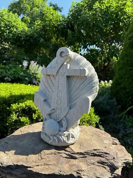 Nautical Anchor Welcome Sign 15" Concrete Garden Statue With Seashell & Crab - Beach House Decor - Etsy