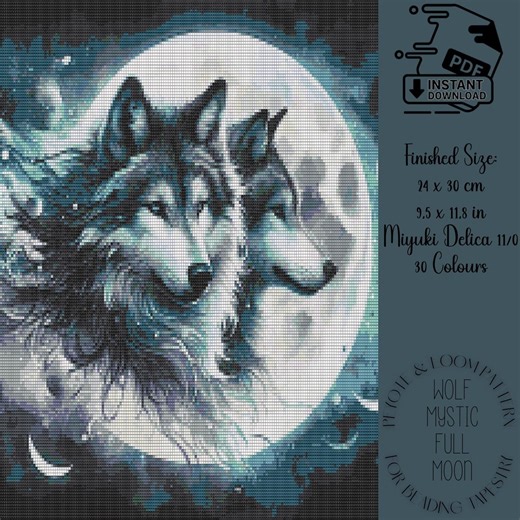 Wolf Mystical Full Moon Bead Pattern | Peyote & Loom Design Tapestry Template | Miyuki Delica 11/0 | Digital Download PDF Tutorial Brick - Etsy