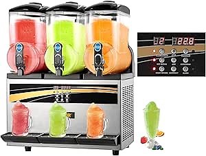 VEVOR Commercial Slushy Machine, 15Lx3 Tank Margarita Maker, 1200W Stainless Steel Smoothie Frozen Drink Makes for Supermarkets Cafés Restaurants Bars Home Use