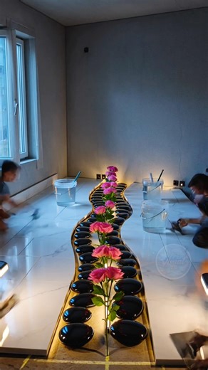 Room Lights OFF… Glowing Epoxy River Floor Reveal 🌹✨