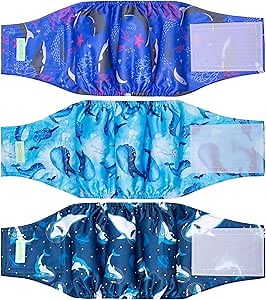 wegreeco Washable Male Dog Belly Band (Stylish Pattern)- Pack of 3 - Washable Male Dog Belly Wrap, Dog Diapers Male (Ocean Adventure, Large)