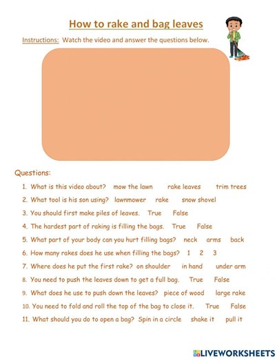 Raking Leaves video worksheet worksheet