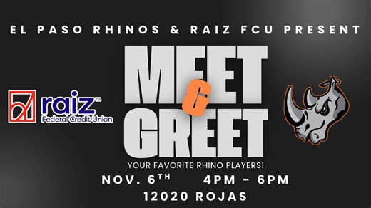 Visit us this TODAY at Raiz Federal Credit Union on Rojas for a fun-filled Meet and Greet! Get player signatures, enjoy some food trucks, and grab your specially designed Rhinos Spirit Debit card! Remember that each qualifying purchase made on your card gets donated back to our programs! Today, November 6th, from 4-6pm at 12020 Rojas- we'll see you there! | El Paso Rhinos Hockey