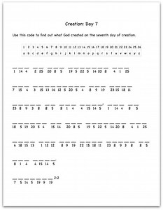 Creation Day 7 Bible Verse Decoding Worksheet - Ministry To Children