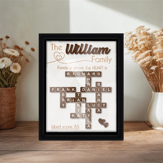 Scrabble Family Name Frame Personalized, Acrylic Cover, Custom Family Letter Tile, Family Crossword Scrabble, Grandkids Name Keepsake - Etsy