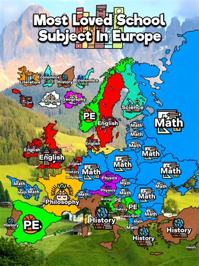 Most Loved School Subject in Europe 🏫🧑🏻‍🏫 Albania – Mathematics Andorra – Geography Armenia – Mathematics Austria – Physics Azerbaijan – Mathematics Belarus – Mathematics Belgium – History Bosnia & Herzegovina – History Bulgaria – Mathematics Croatia – Physical Education Cyprus – History Czechia – Physics Denmark – English Estonia – Mathematics Finland – Science France – Philosophy Georgia – Mathematics Germany – Mathematics Greece – History Hungary – Mathematics Iceland – Literature Ireland