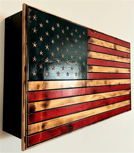 27" American Flag Concealed Gun Cabinet – Made to Order, Secure RFID Locking Storage, Wood Cabinet With Resin & Stain Finish, Made in USA - Etsy