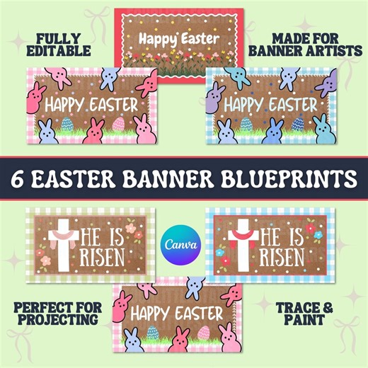 Easter Banner Templates, 6 Pack, Editable Canva Blueprints (Digital Download)