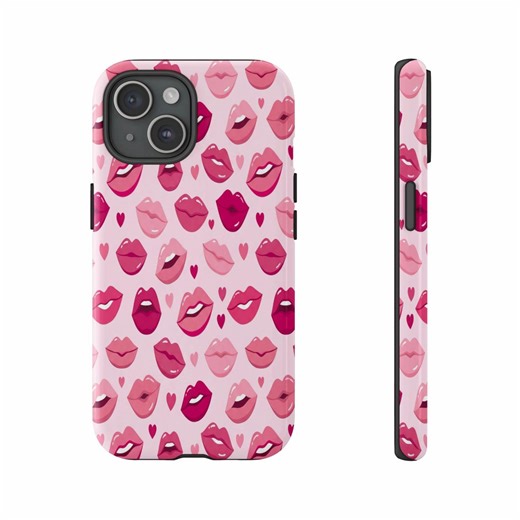 Pink Lips Pattern Phone Case, Girly - Etsy