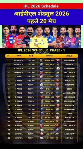 IPL_2026_Match_Schedule_Date_Time_Phase_1#date_#schedule_#cricket_#ipl_#rcbvssrh_#kkr_#csk
