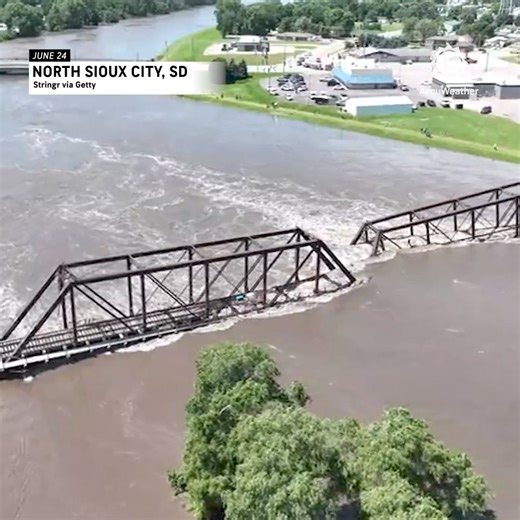 272K views · 3.1K reactions | A rail bridge connecting Iowa and South Dakota collapsed late Sunday due to flooding, forcing train rerouting and evacuations. The Big Sioux River reached 45 feet in the Riverside neighborhood on Monday, more than seven feet higher than the previous record of 37.7 feet. | AccuWeather | Facebook