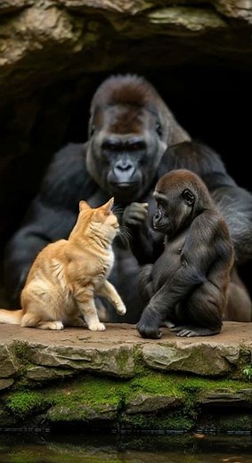 Cat vs Gorilla… Big Gorilla YEETS Him Into Wild Jungle Chaos #animals #funny #wildlife