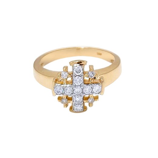 14K Yellow Gold Women's Christian Ring With Jerusalem Cross and 13 Diamonds - Etsy