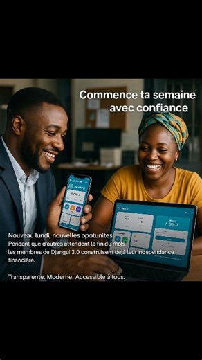 “Commence ta semaine avec confiance” Nouveau lundi, nouvelles opportunités. 💼 Pendant que d’autres attendent la fin du mois, les membres de Djangui 3.0 construisent déjà leur indépendance financière. 🌍 💰 Gère ta tontine depuis ton téléphone 📊 Suis tes contributions en temps réel 🤖 Laisse l’IA t’aider à sécuriser et planifier ton épargne Djangui, c’est plus qu’une application : c’est la révolution tranquille de la solidarité africaine. Transparente. Moderne. Accessible à tous. 🚀 Disponible 