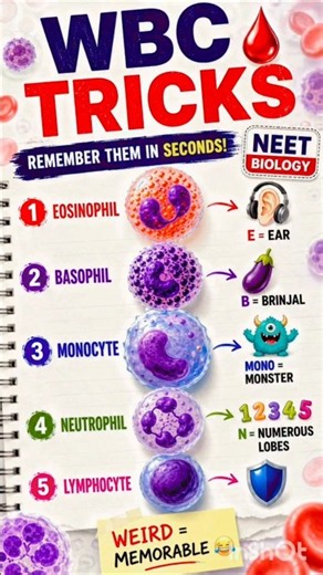 Identify WBCs under a microscope — the trick! 🔬 #NEET #neetbiology #shorts # #neet27 #humanheart