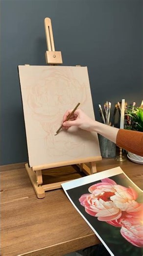 Transferring the drawing onto a canvas || Grid Method #acrylicpainting #peonypainting