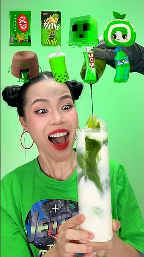 Eating Random Matcha Food 🍋‍🟩 ASMR MUKBANG COLOR #shorts #funny #mukbang #asmr #matcha #chocolate