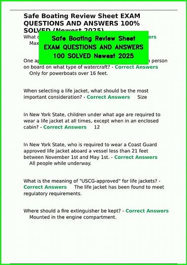 Safe Boating Review Sheet EXAM QUESTIONS AND ANSWERS 100 SOLVED Newest 2025 video