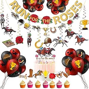 Funnlot Kentucky Derby Decorations, 71 Pieces Kentucky Derby Party Decorations 2025 Derby Banner Decorations Cupcake Balloons Hanging Derby Decorations Party Favors Supplies