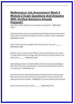 Mathnasium Job Assessment Week 2 Module 2 Exam Questions And Answers With Verified Solutions Already