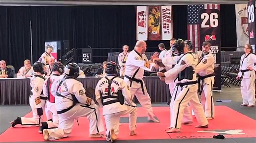 Mr. Poole breaking boards for his midterm. 4 boards in 3 seconds, solid work! Next up for this Friday is team sparring at 1:45, good luck to all our Spar-tan teams! | Lancaster ATA Martial Arts
